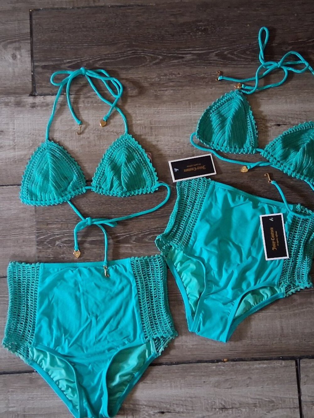 Juicy Couture Free People High Waist Crochet Bikini Small Bermuda Blue - Picture 2 of 6